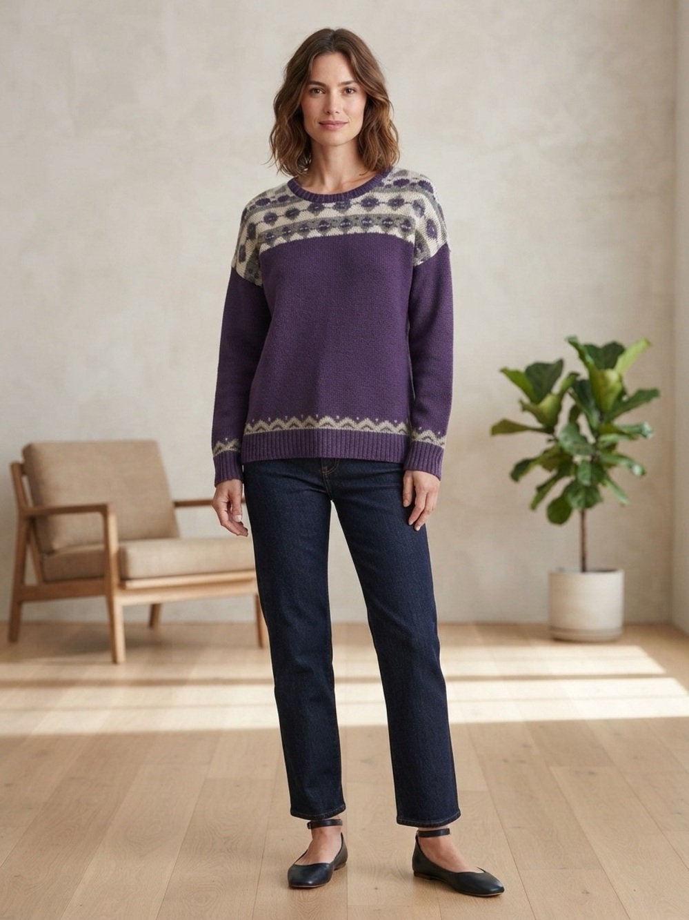 Ricki's Purple Fair Isle Crewneck Sweater Wool Blend size XL new